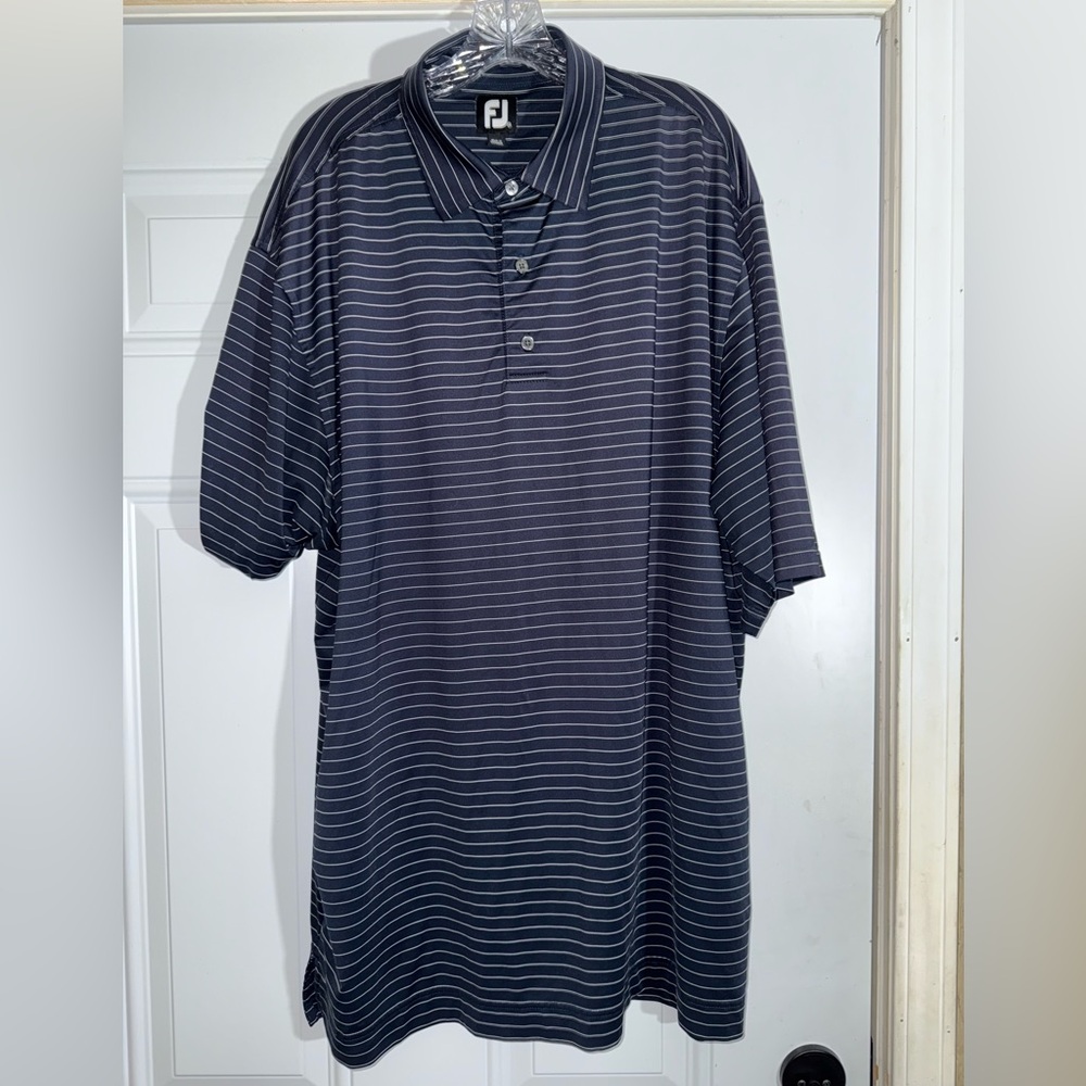 FootJoy Men's Navy and White Striped Polo Shirt XXL